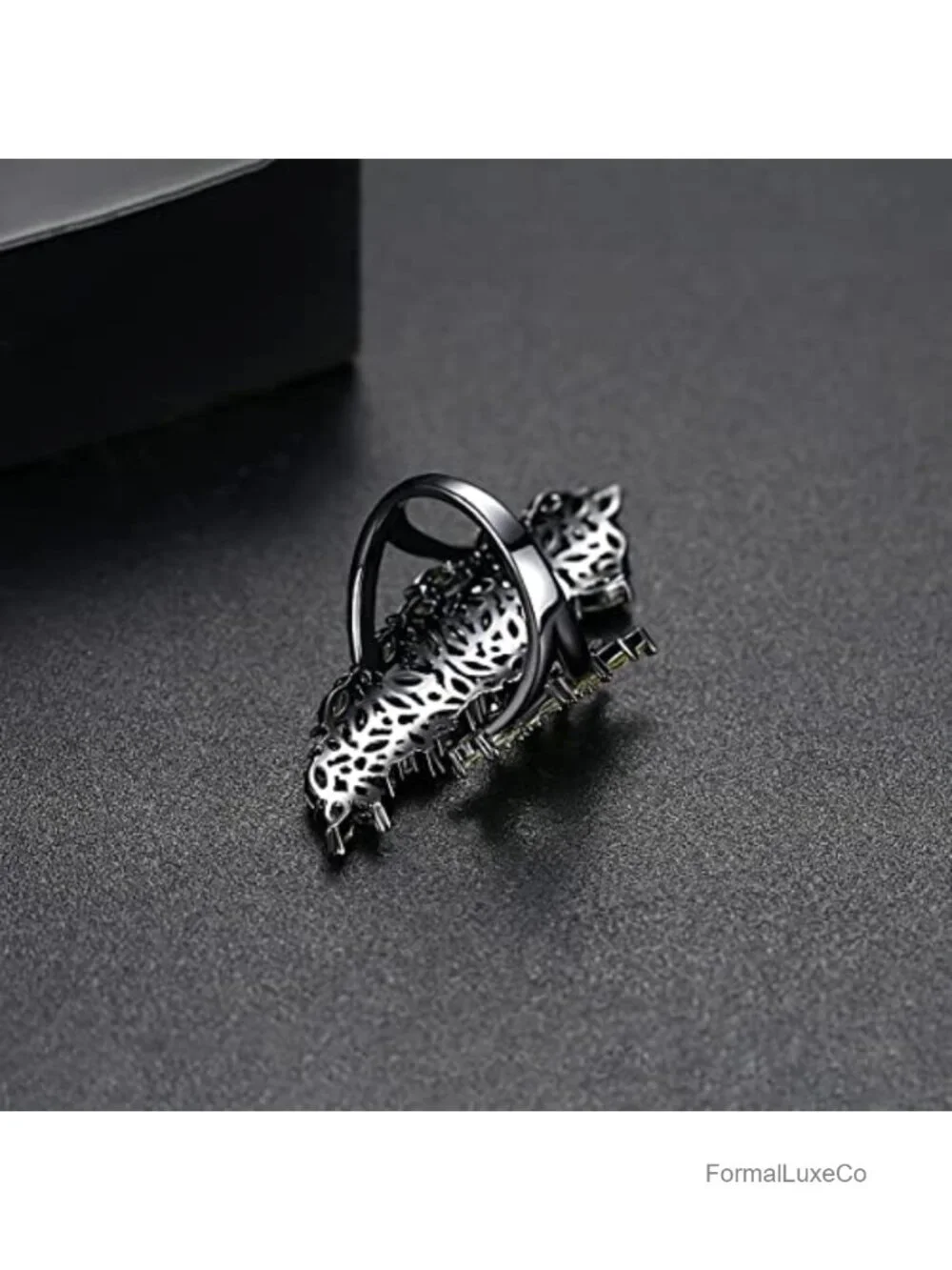 Rhinestone Cocktail Statement Ring for Women Adjustable Silver Plated Brass